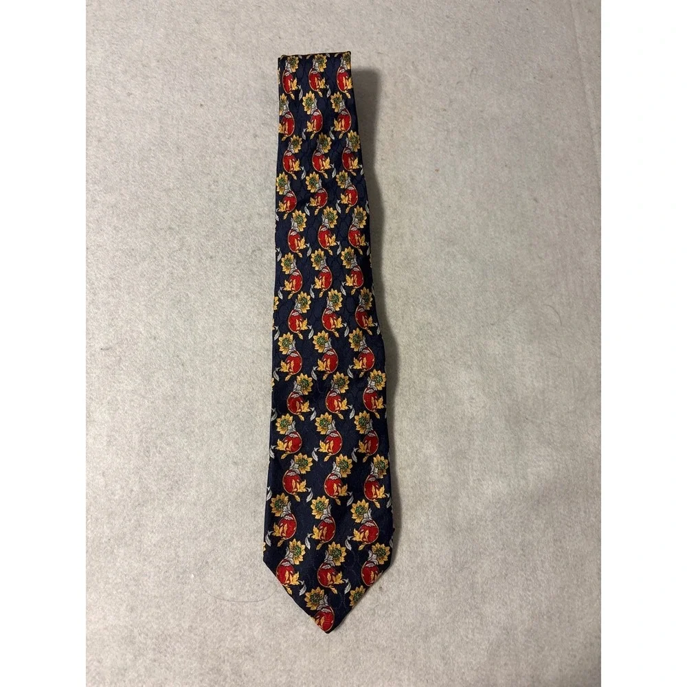 Christian Dior Monsieur Tie Mens OS Navy Blue Red Silk Floral Harvest